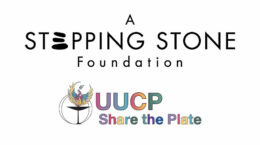 The stepping stone logo in black lettering above the UUCP share the plate logo