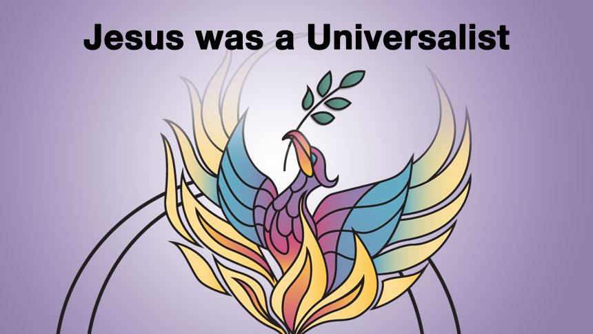 The UUCP logo on a purple gradient background with the text Jesus was a Universalist over it.