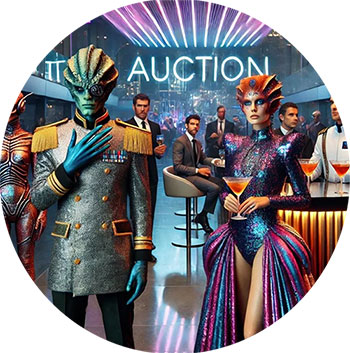 Futuristic auction with space aliens.