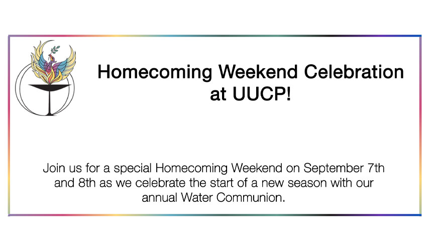 The UUCP logo next to the words Homecoming Weekend Celebration on a white background.